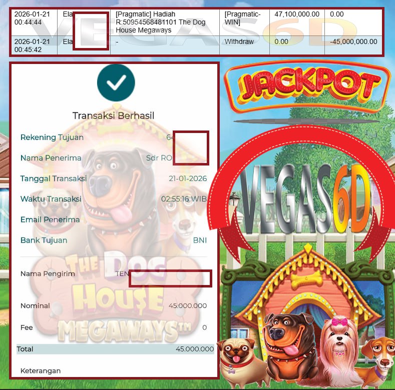 VEGAS6D JACKPOT PRAGMATIC THE DOG Rp.45.000.000,- LUNAS