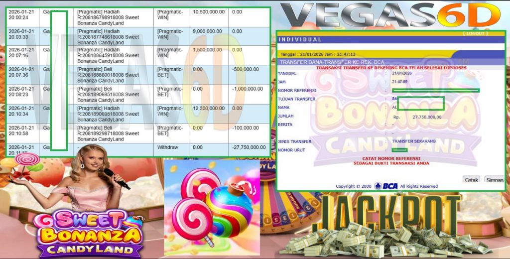 VEGAS6D JACKPOT SWEET BONANZA Rp.27.750.000,- LUNAS