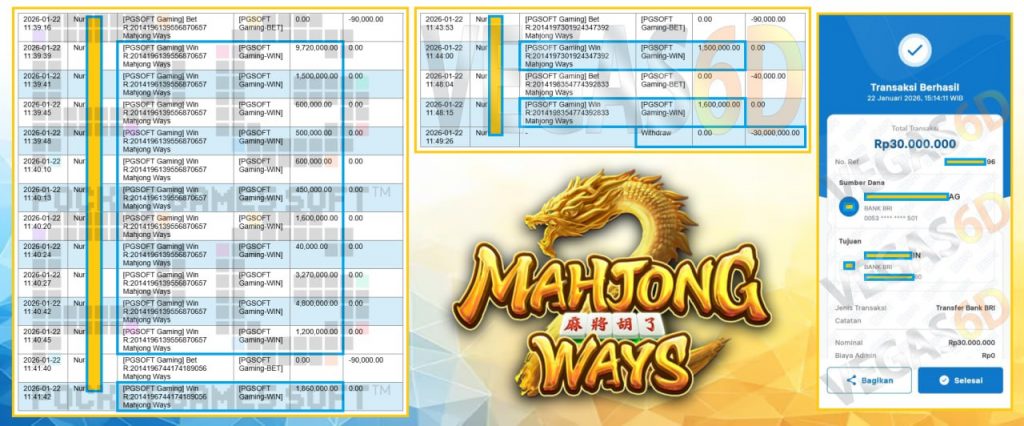 VEGAS6D JACKPOT PGSOFT MAHJONG WAYS Rp.30.000.000,- LUNAS