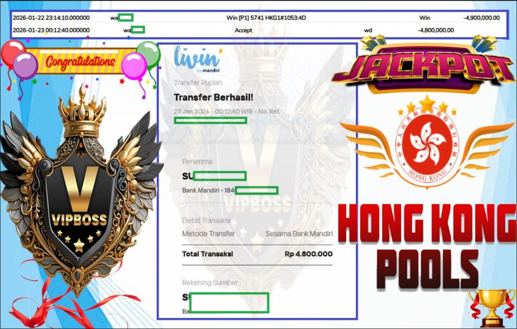 VVIPBOSS JACKPOT PASARAN HONGKONG POOLS Rp.4.800.000,- LUNAS