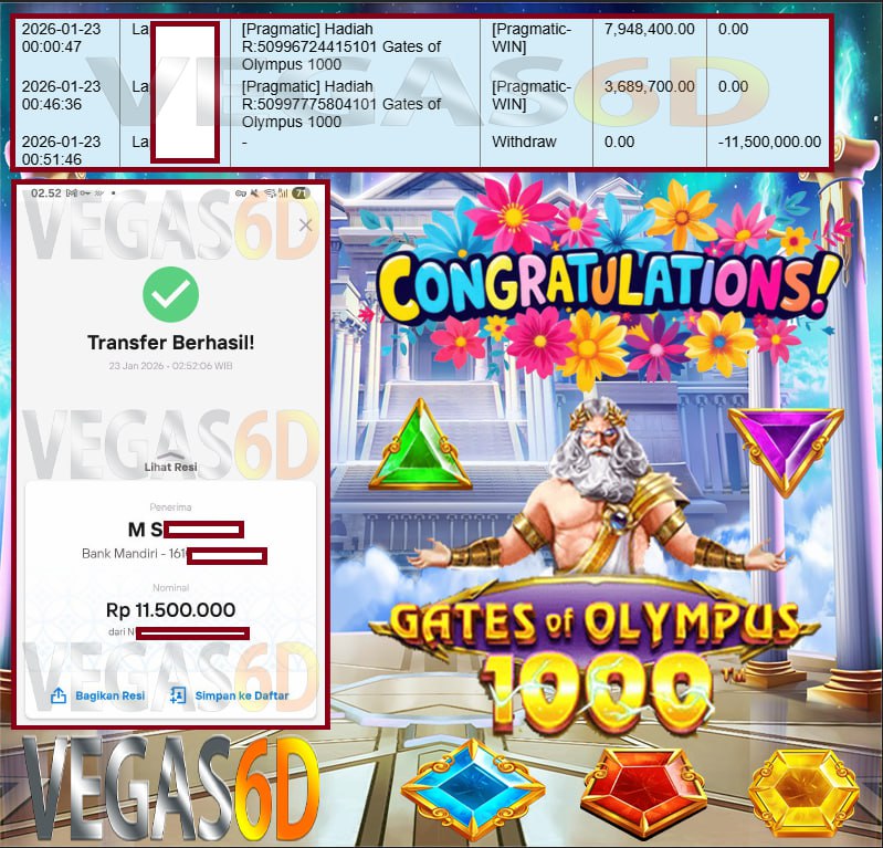 VEGAS6D JACKPOT PRAGMATIC GATES OF OLYMPUS 1000 Rp.11.500.000,- LUNAS