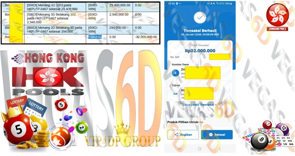 VEGAS6D JACKPOT TOGEL HONGKONG POOLS Rp.32.000.000,- LUNAS