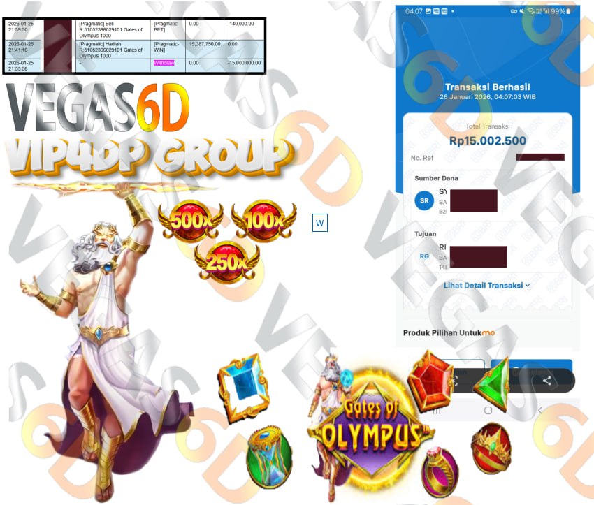 VEGAS6D JACKPOT PRAGMATIC GATES OF OLYMPUS 1000 Rp.15.000.000,- LUNAS