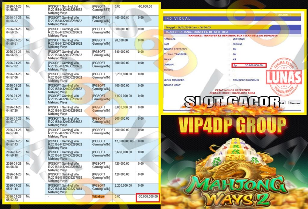 VEGAS 6D JACKPOT PGSOFT MAHJONG WAYS Rp.30.000.000,- LUNAS