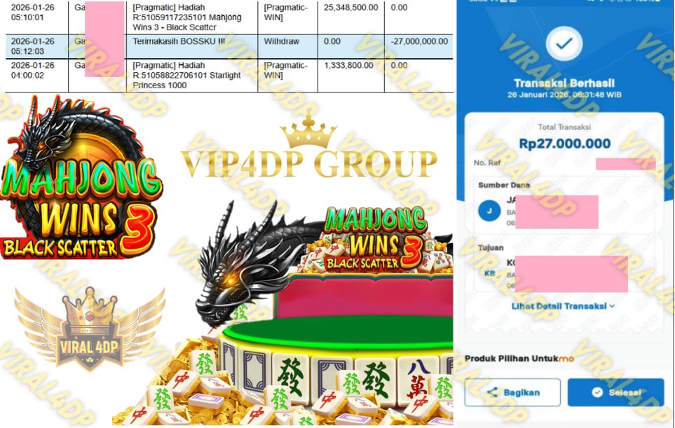 VIRAL 4DP JACKPOT PRAGMATIC MAHJONG WINS 3 – BLACK SCATTER Rp.27.000.000,- LUNAS