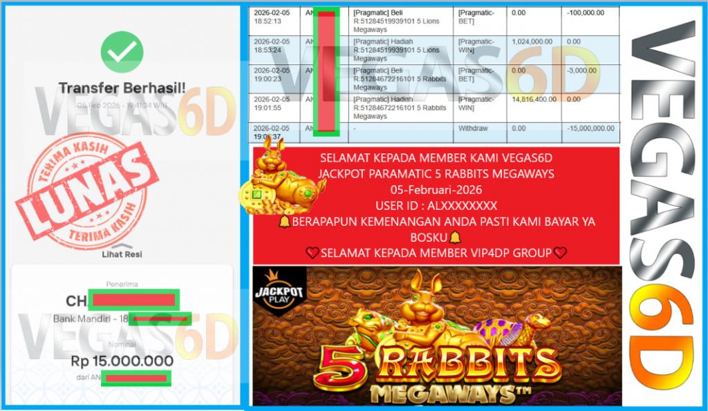 VEGAS6D JACKPOT PRAGMATIC 5 RABBITS MEGAWAYS Rp.15.000.000,- LUNAS