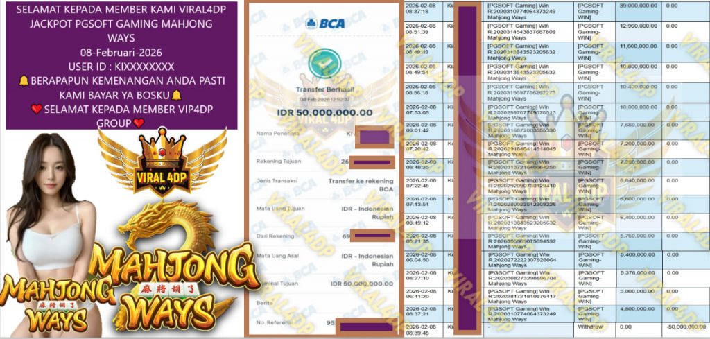 VIRAL4DP JACKPOT PGSOFT GAMING MAHJONG WAYS Rp.138.000.000,- LUNAS