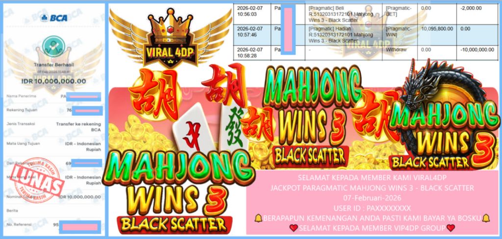 VIRAL4DP JACKPOT PRAGMATIC MAHJONG WINS 3 – BLACK SCATTER Rp.10.000.000,- LUNAS
