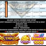 VIP4DP JACKPOT PRAGMATIC GATES OF OLYMPUS SUPER SCATTER & SWEET BONANZA 1000 Rp.12.088.000,- LUNAS