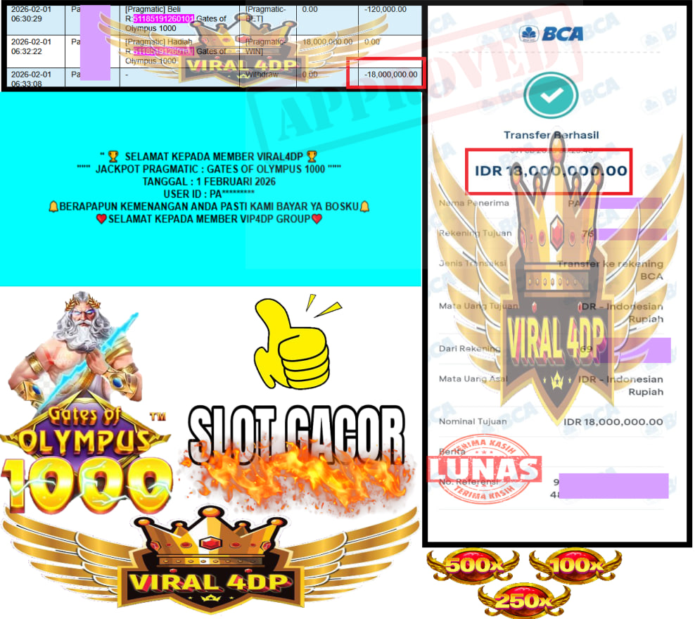 VIRAL4DP JACKPOT PRAGMATIC GATES OF OLYMPUS 1000 Rp.18.000.000,- LUNAS