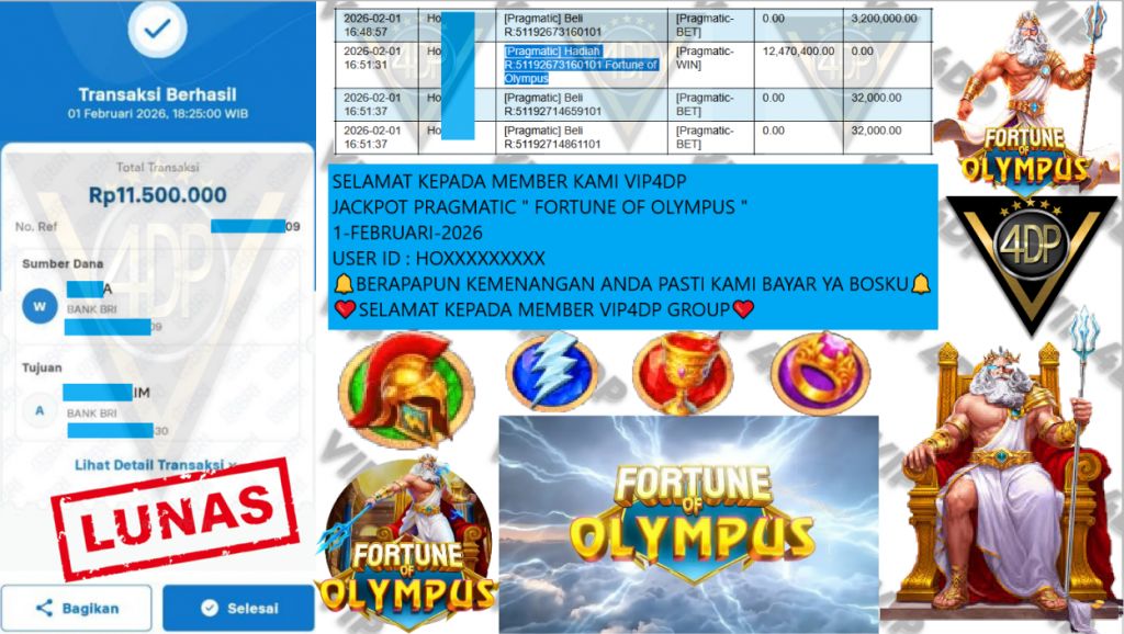 VIP4DP JACKPOT PRAGMATIC FORTUNE OF OLYMPUS Rp.11.500.000,- LUNAS