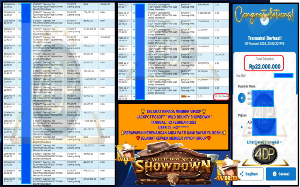 VIP4DP JACKPOT PGSOFT WILD BOUNTY SHOWDOWN Rp.22.000.000,- LUNAS