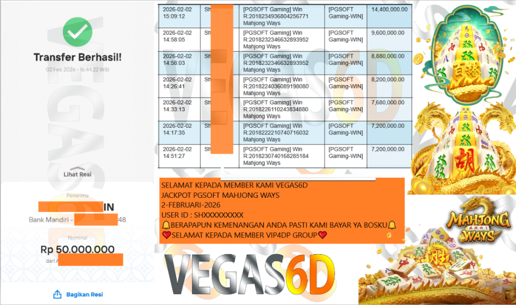 VEGAS6D JACKPOT PGSOFT MAHJONG WAYS Rp.70.000.000,- LUNAS