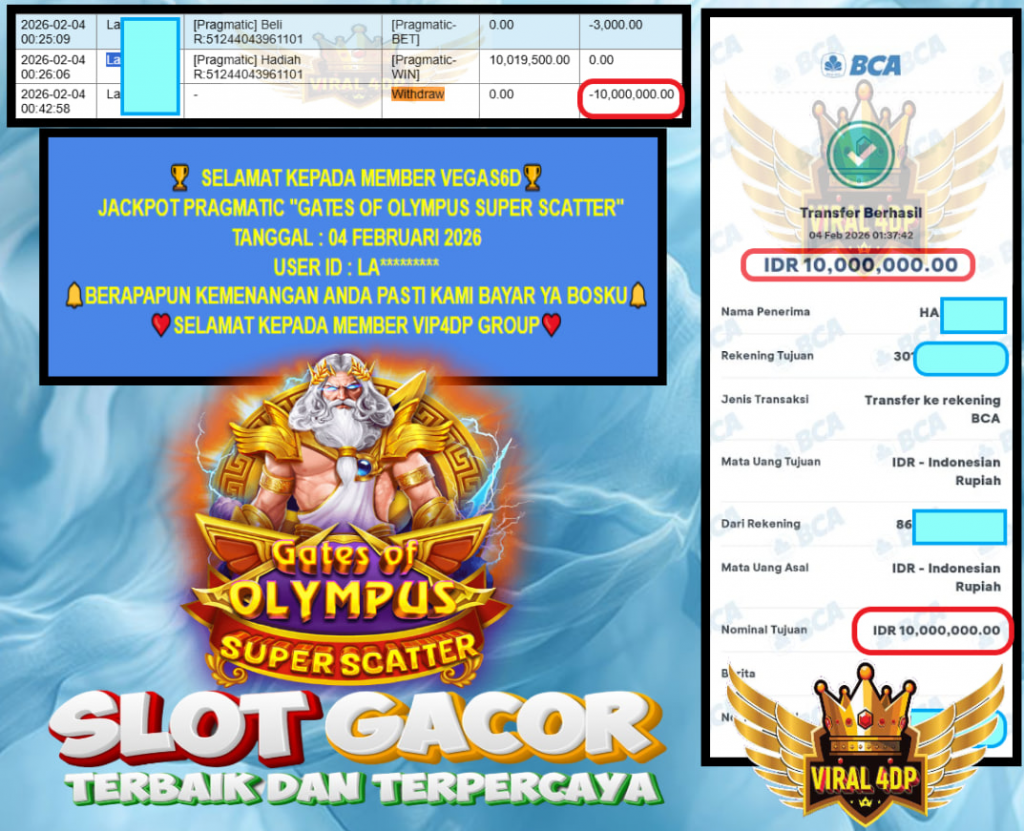 VEGAS6D JACKPOT PRAGMATIC GATES OF OLYMPUS SUPER SCATTER Rp.10.000.000,- LUNAS