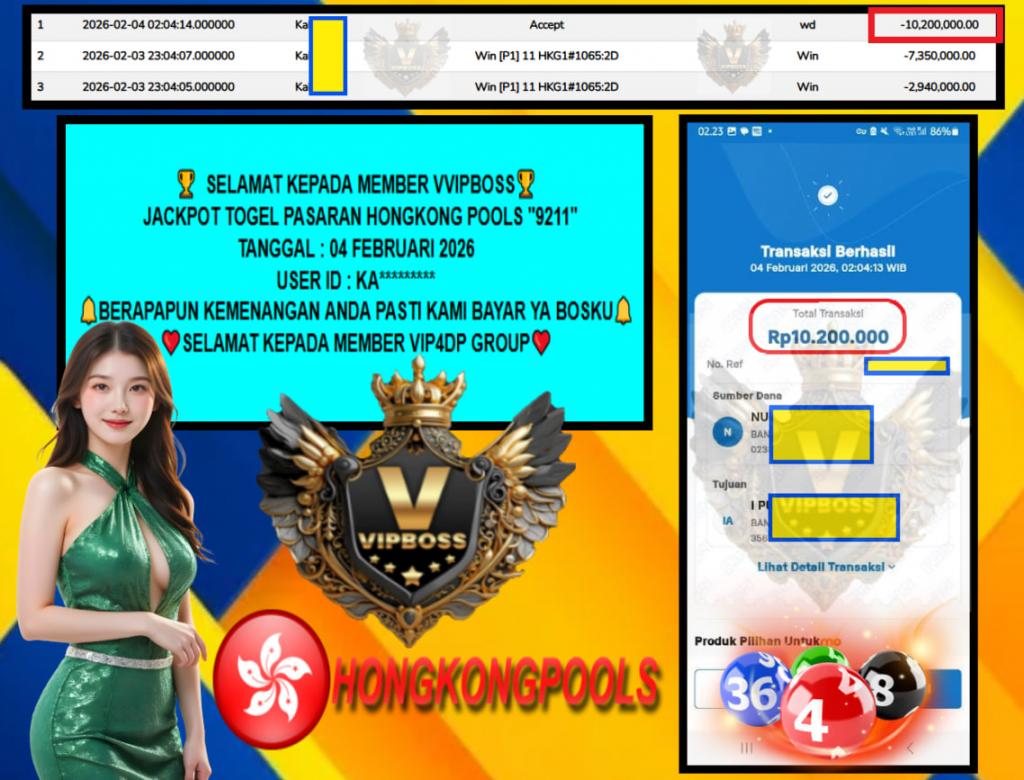 VVIPBOSS JACKPOT TOGEL PASARAN HONGKONG POOLS (9211) Rp.10.200.000,- LUNAS