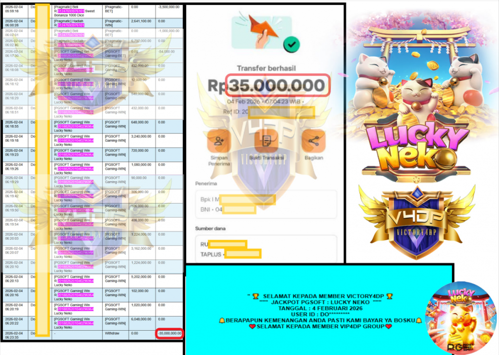 VICTORY4DP JACKPOT PGSOFT LUCKY NEKO Rp.35.000.000,- LUNAS