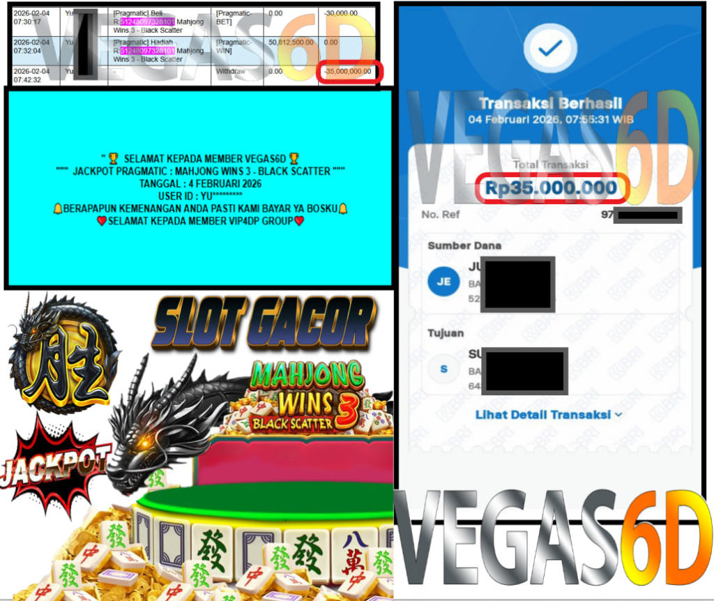 VEGAS6D JACKPOT PRAGMATIC MAHJONG WINS 3 – BLACK SCATTER Rp.63.600.000,- LUNAS