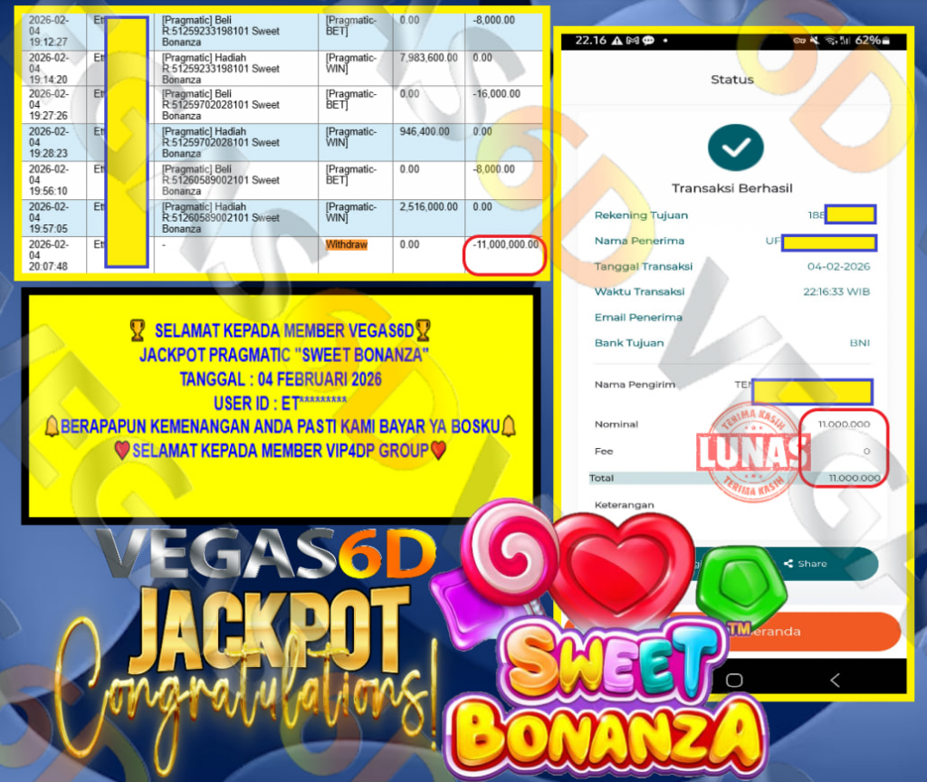 VEGAS6D JACKPOT PRAGMATIC PRAGMATIC SWEET BONANZA Rp.11.000.000,- LUNAS