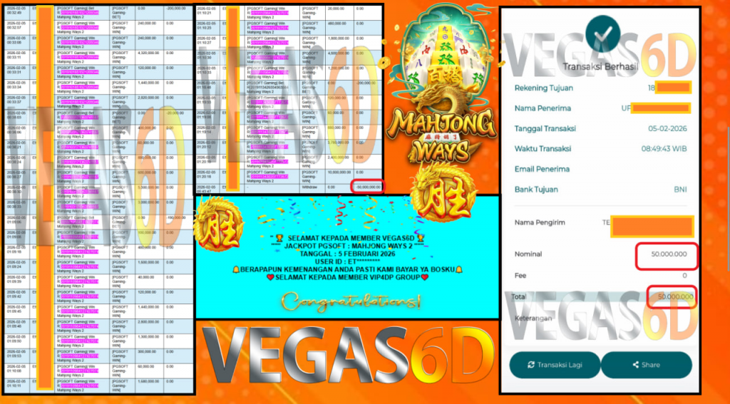 VEGAS6D JACKPOT PGSOFT MAHJONG WAYS 2 Rp.50.000.000,- LUNAS