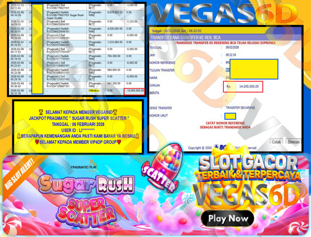 VEGAS6D JACKPOT PRAGMATIC SUGAR RUSH SUPER SCATTER Rp.14.000.000,- LUNAS