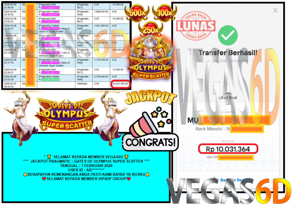 VEGAS6D JACKPOT PRAGMATIC GATES OF OLYMPUS SUPER SCATTER Rp.10.031.364,- LUNAS