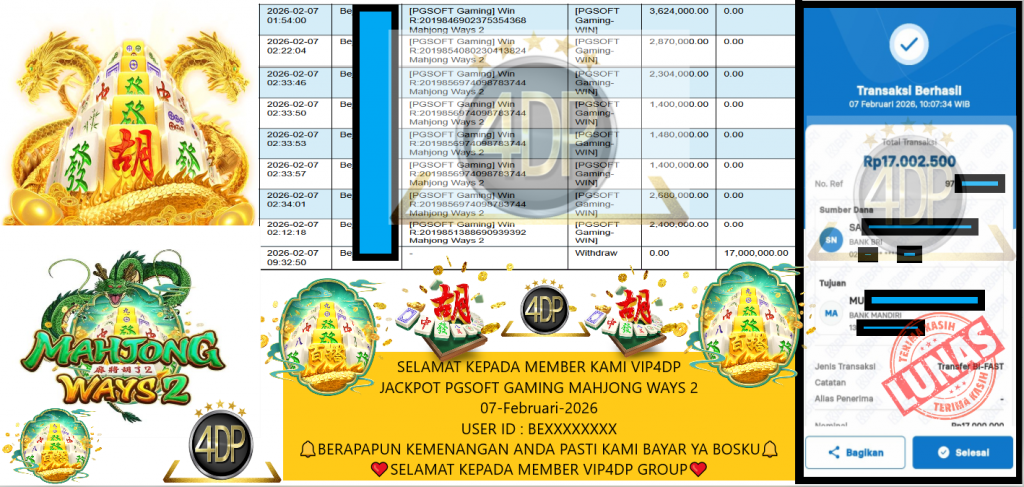 VIP4DP JACKPOT PGSOFT GAMING MAHJONG WAYS 2 Rp.17.000.000,- LUNAS
