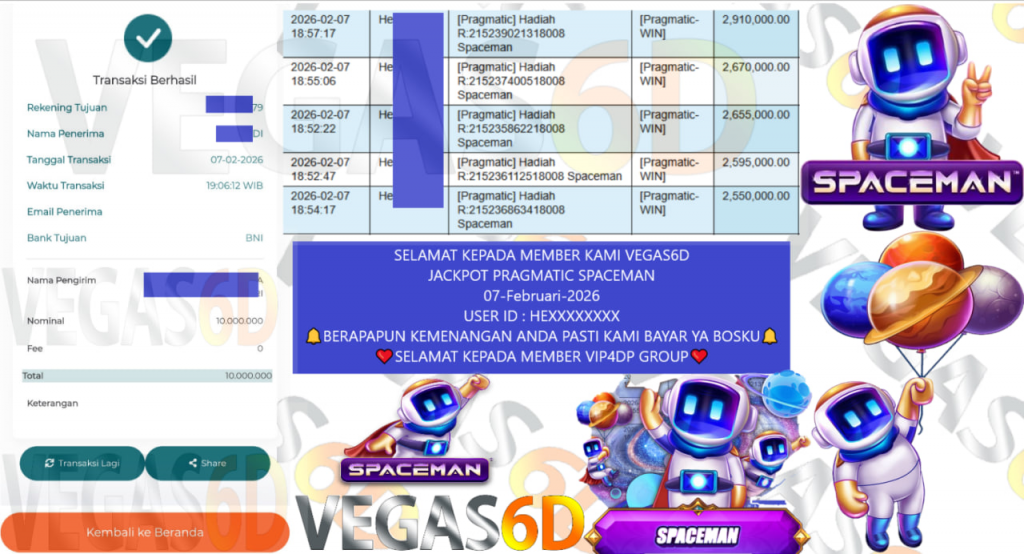 VEGAS6D JACKPOT PRAGMATIC SPACEMAN Rp.10.000.000,- LUNAS