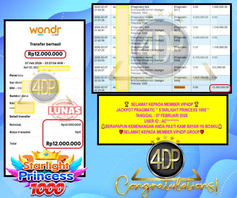 VIP4DP JACKPOT PRAGMATIC STARLIGHT PRINCESS 1000 Rp.12.000.000,- LUNAS