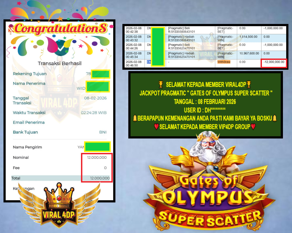 VIRAL4DP JACKPOT PRAGMATIC GATES OF OLYMPUS SUPER SCATTER Rp.12.000.000,- LUNAS