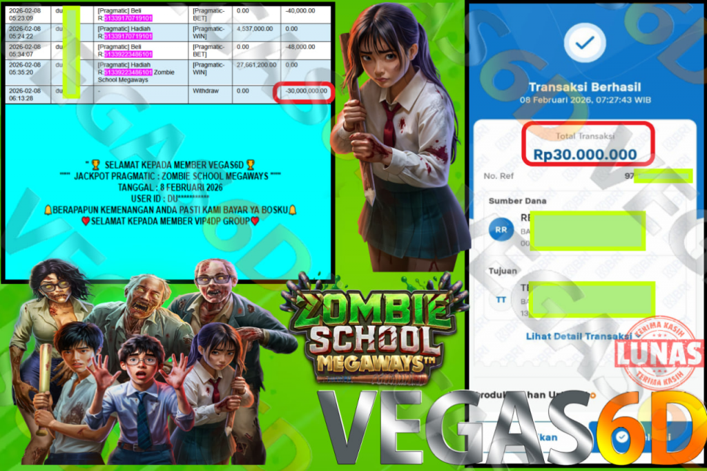 VEGAS6D JACKPOT PRAGMATIC ZOMBIE SCHOOL MEGAWAYS Rp.30.000.000,- LUNAS