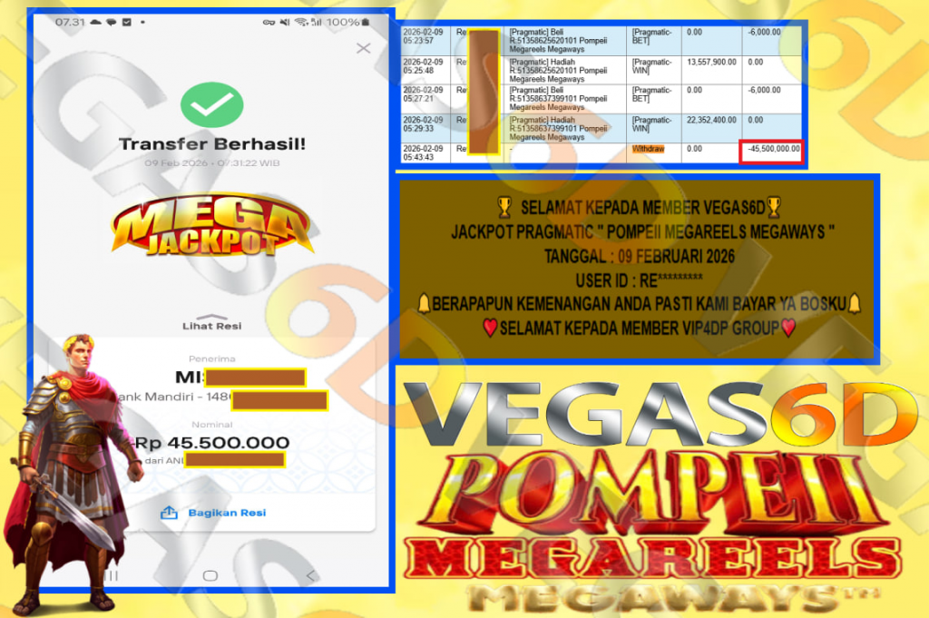 VEGAS6D JACKPOT PRAGMATIC POMPEII MEGAREELS MEGAWAYS Rp.45.500.000,- LUNAS