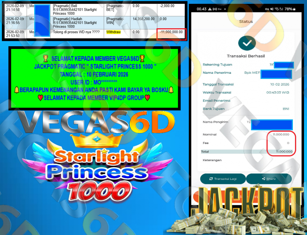 VEGAS6D JACKPOT PRAGMATIC STARLIGHT PRINCESS 1000 Rp.11.000.000,- LUNAS