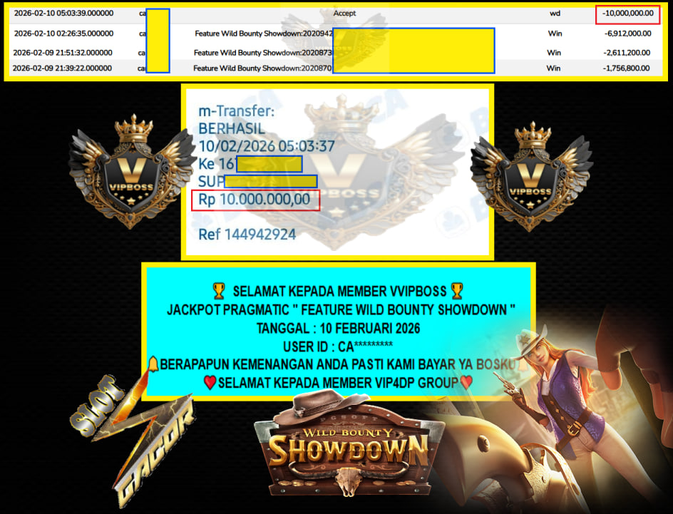 VVIPBOSS JACKPOT PRAGMATIC FEATURE WILD BOUNTY SHOWDOWN Rp.10.000.000,- LUNAS