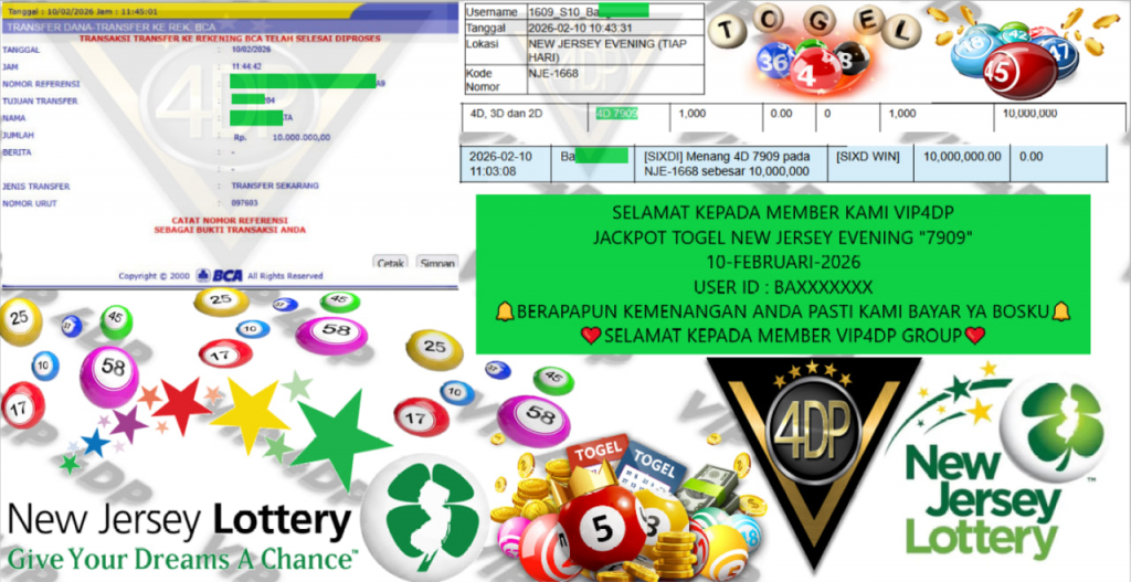 VIP4DP JACKPOT TOGEL NEW JERSEY EVENING “7909” Rp.10.000.000,- LUNAS