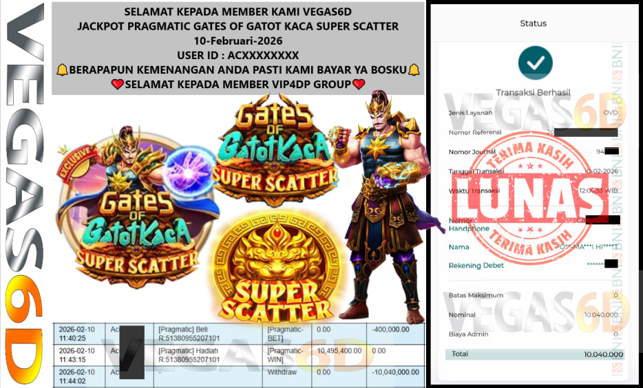 VEGAS6D JACKPOT PRAGMATIC GATES OF GATOT KACA SUPER SCATTER Rp.10.040.000,- LUNAS