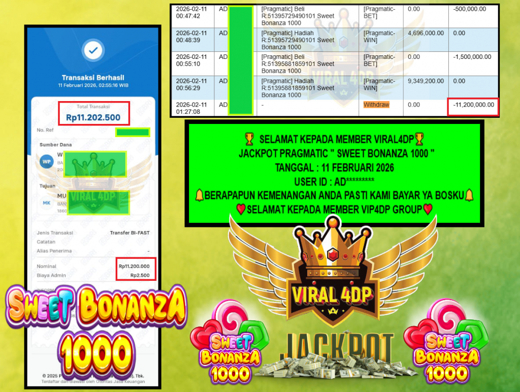 VIRAL4DP JACKPOT PRAGMATIC SWEET BONANZA 1000 Rp.11.200.000,- LUNAS