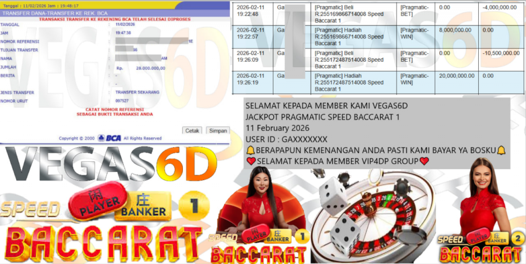 VEGAS6D JACKPOT PRAGMATIC SPEED BACCARAT 1 Rp.28.000.000,- LUNAS