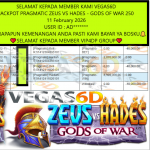 VEGAS6D JACKPOT PRAGMATIC ZEUS VS HADES – GODS OF WAR 250 Rp.10.000.000,- LUNAS