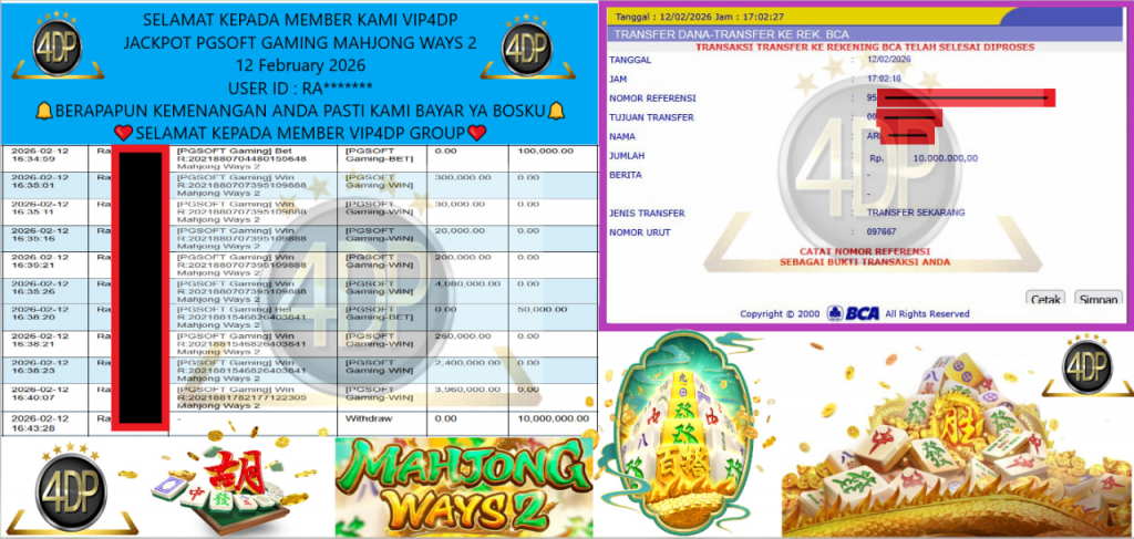 VIP4DP JACKPOT PGSOFT GAMING MAHJONG WAYS 2 Rp.10.000.000,- LUNAS