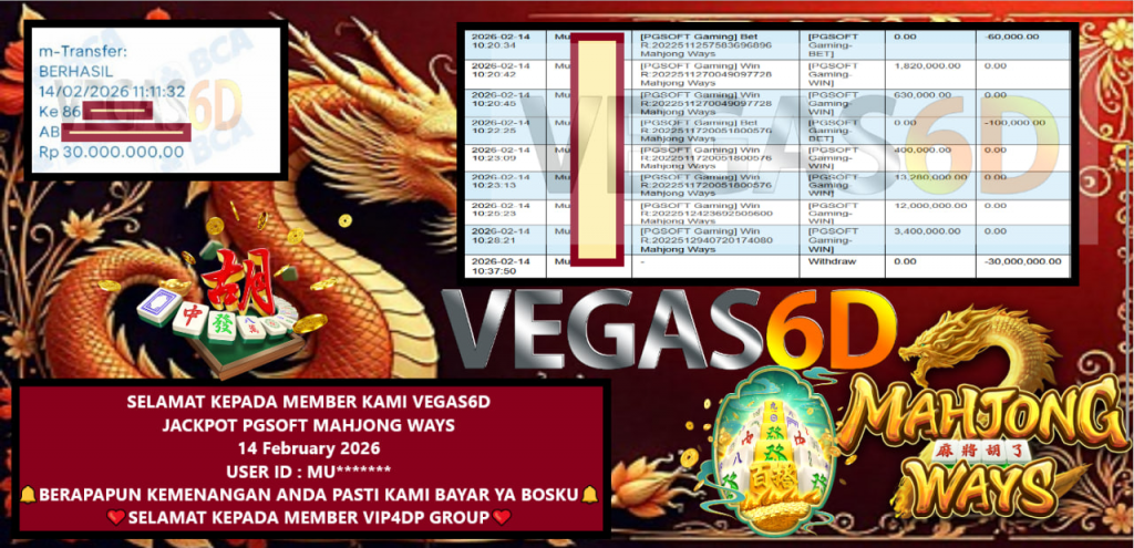 VEGAS6D JACKPOT PGSOFT MAHJONG WAYS Rp.30.000.000,- LUNAS