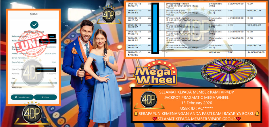 VIP4DP JACKPOT PRAGMATIC MEGA WHEEL Rp.14.000.000,- LUNAS