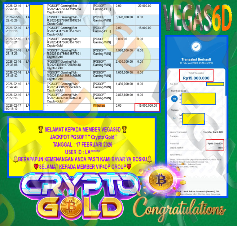 VEGAS6D JACKPOT JACKPOT PGSOFT CRYPTO GOLD Rp.15.000.000,- LUNAS