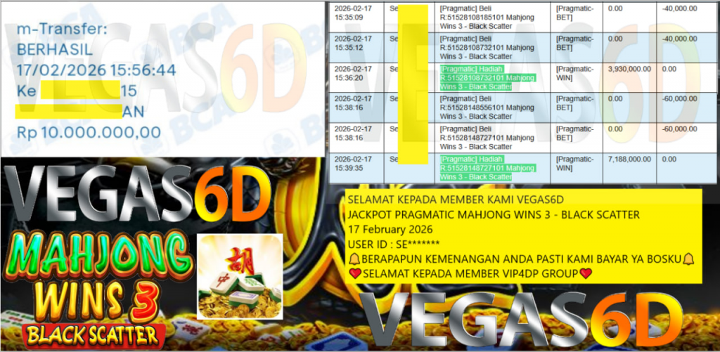 VEGAS6D JACKPOT PRAGMATIC MAHJONG WINS 3 – BLACK SCATTER Rp.10.000.000,- LUNAS
