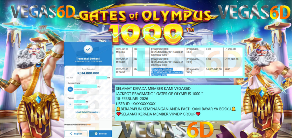 VEGAS6D JACKPOT PRAGMATIC GATES OF OLYMPUS 1000 Rp.14.000.000,- LUNAS