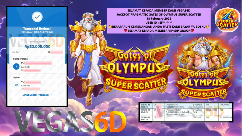 VEGAS6D JACKPOT PRAGMATIC GATES OF OLYMPUS SUPER SCATTER Rp.23.000.000,- LUNAS