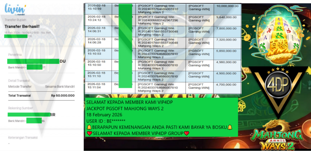 VIP4DP JACKPOT PGSOFT MAHJONG WAYS 2 Rp.50.000.000,- LUNAS
