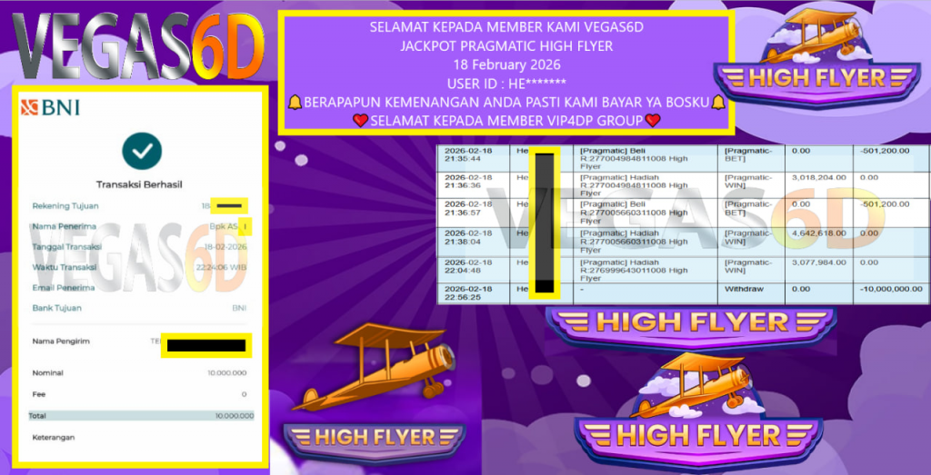 VEGAS6D JACKPOT PRAGMATIC HIGH FLYER Rp.10.000.000,- LUNAS