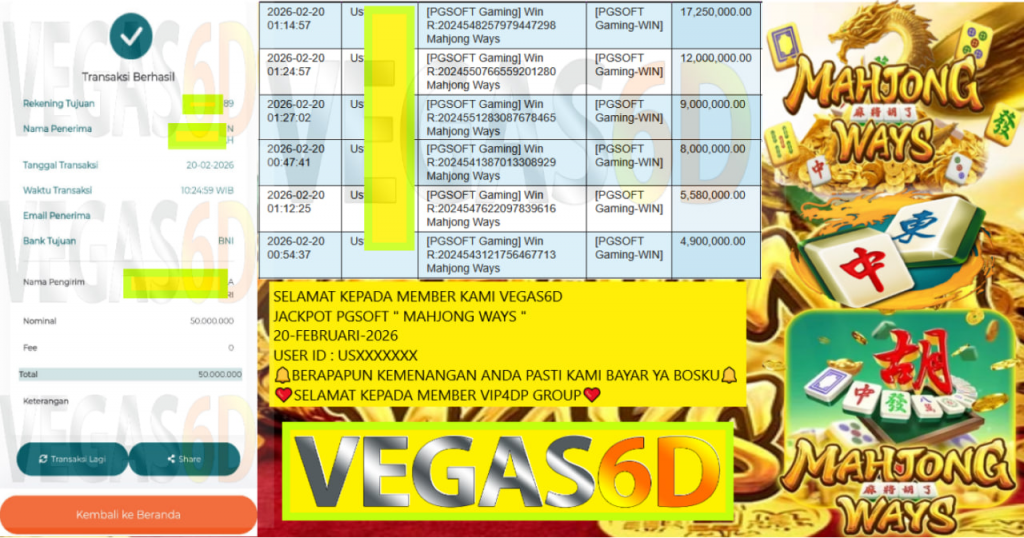 VEGAS6D JACKPOT PGSOFT MAHJONG WAYS Rp.50.000.000,- LUNAS