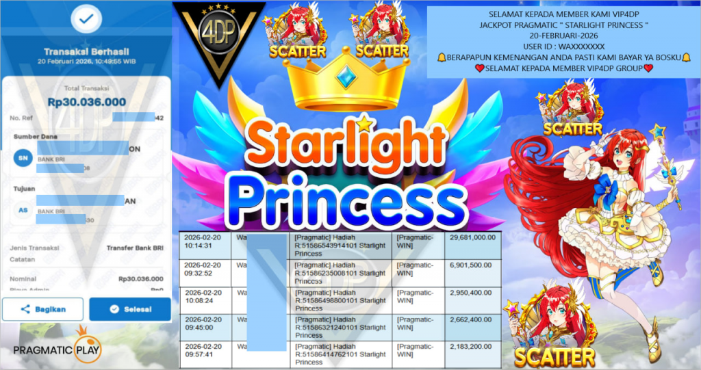 VIP4DP JACKPOT PRAGMATIC STARLIGHT PRINCESS  Rp.30.000.000,- LUNAS