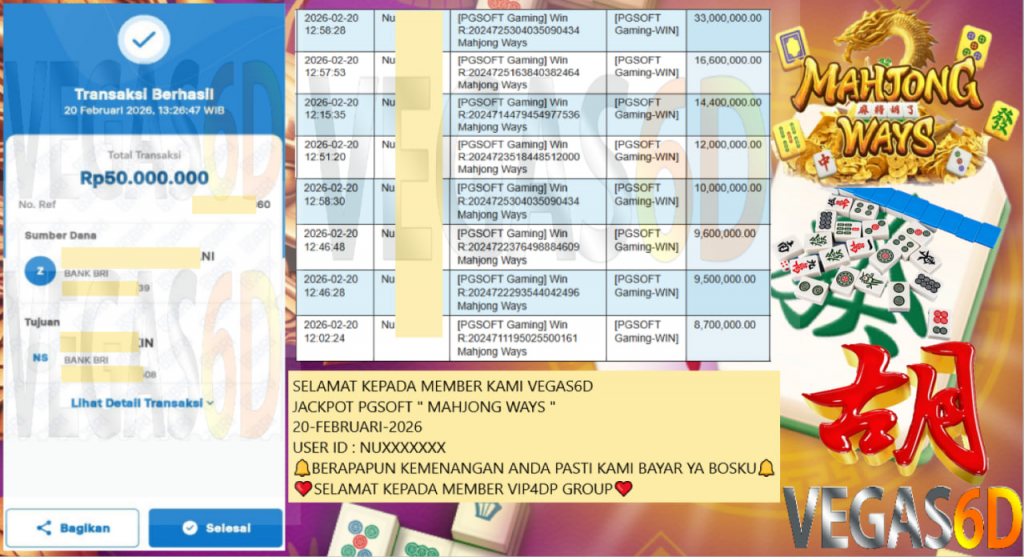 VEGAS6D JACKPOT PGSOFT MAHJONG WAYS Rp.50.000.000,- LUNAS